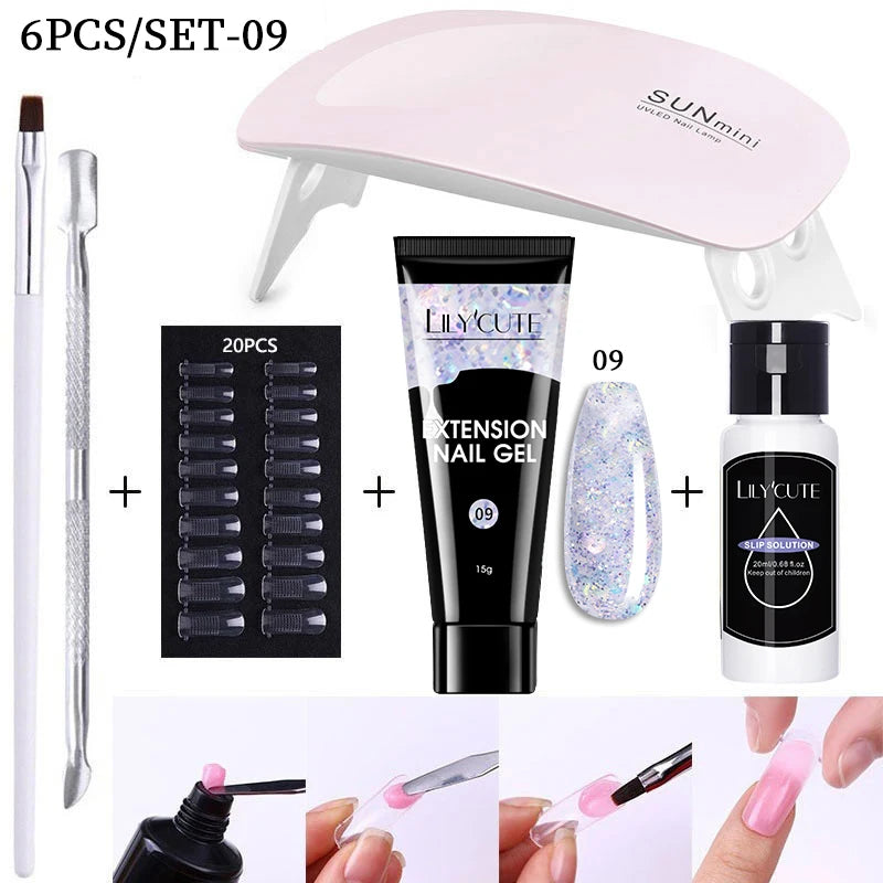 LILYCUTE Nail Gel Set 6W LED Lamp Full Manicure Set