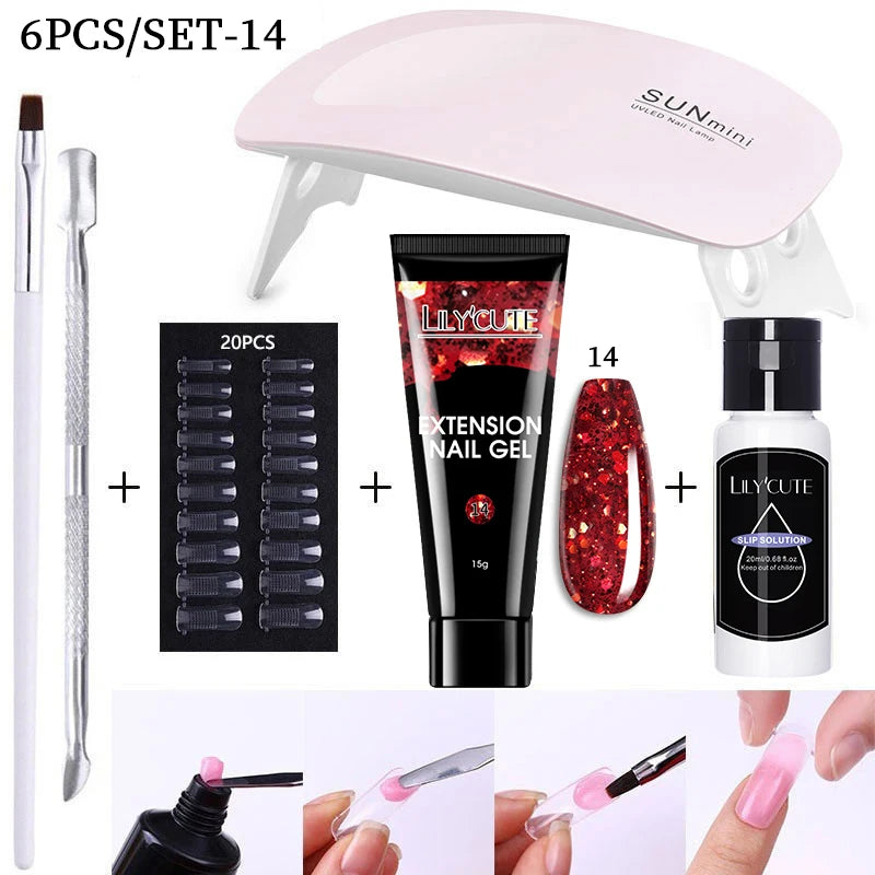 LILYCUTE Nail Gel Set 6W LED Lamp Full Manicure Set