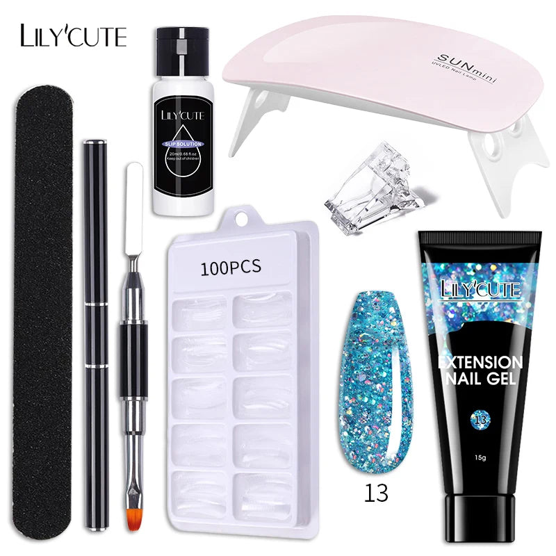 LILYCUTE Nail Gel Set 6W LED Lamp Full Manicure Set