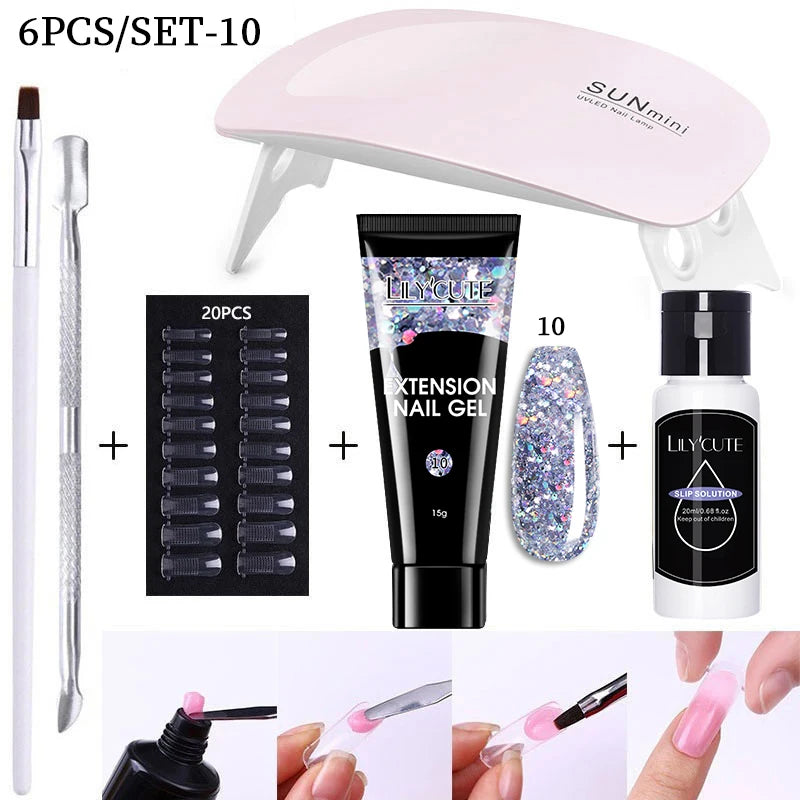 LILYCUTE Nail Gel Set 6W LED Lamp Full Manicure Set