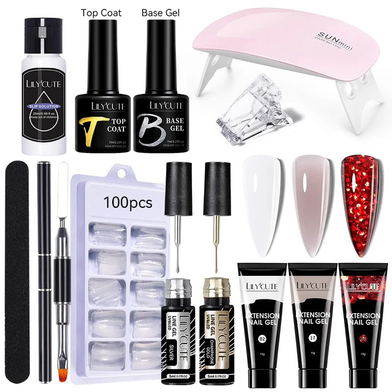 LILYCUTE Nail Gel Set 6W LED Lamp Full Manicure Set