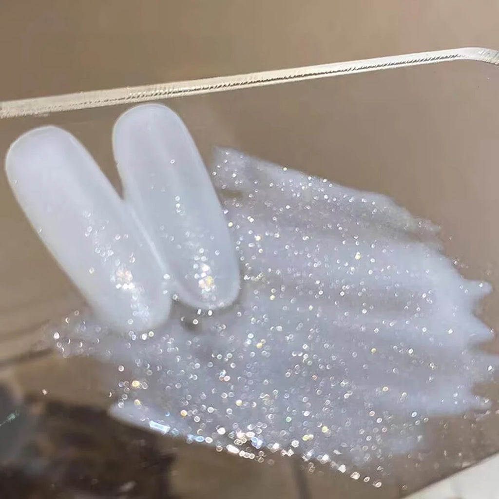 12ML Milky White Gel Polish-High Gloss Finish with Fine Glitter Shimmer