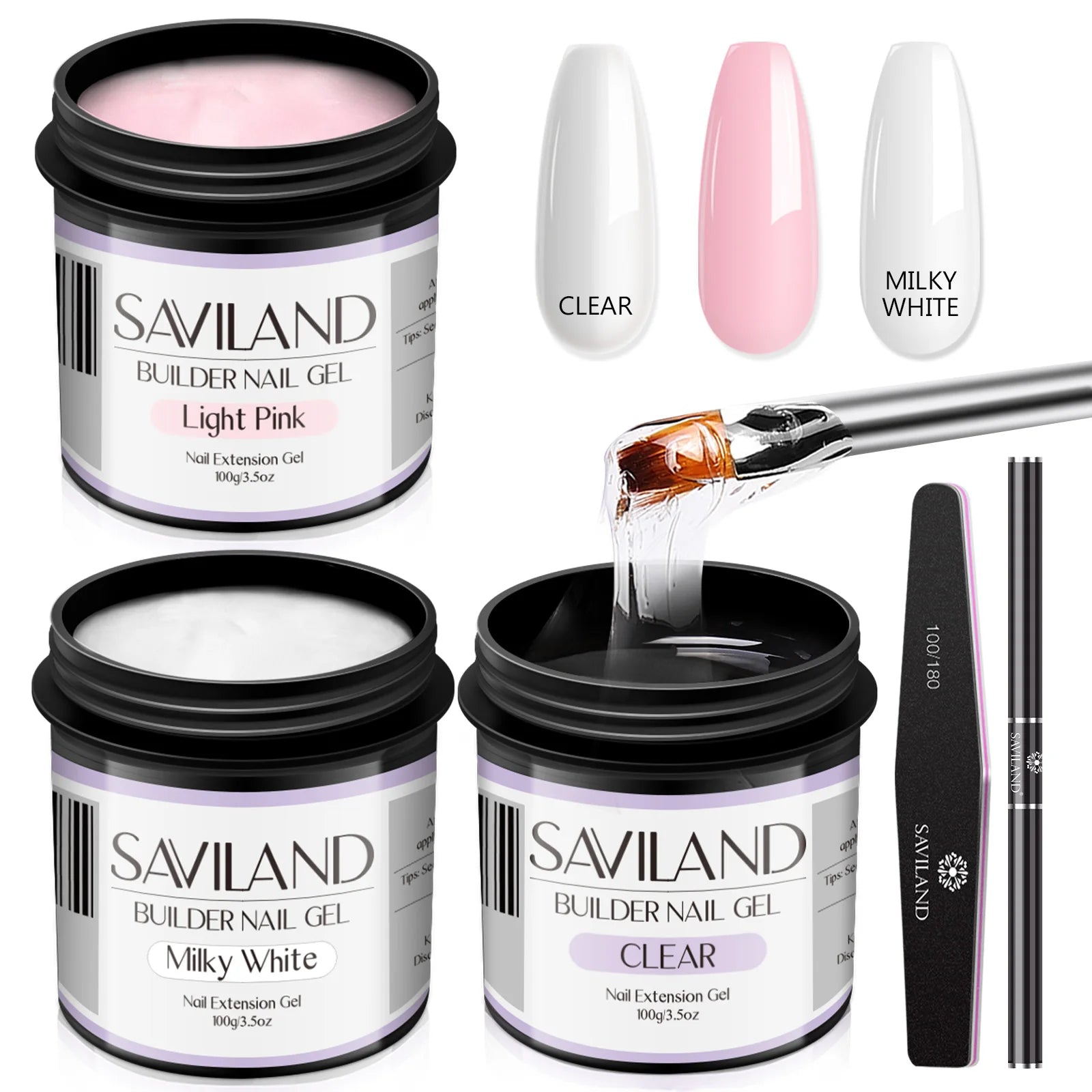 Saviland 100g Builder Nail Gel White Nude Pink