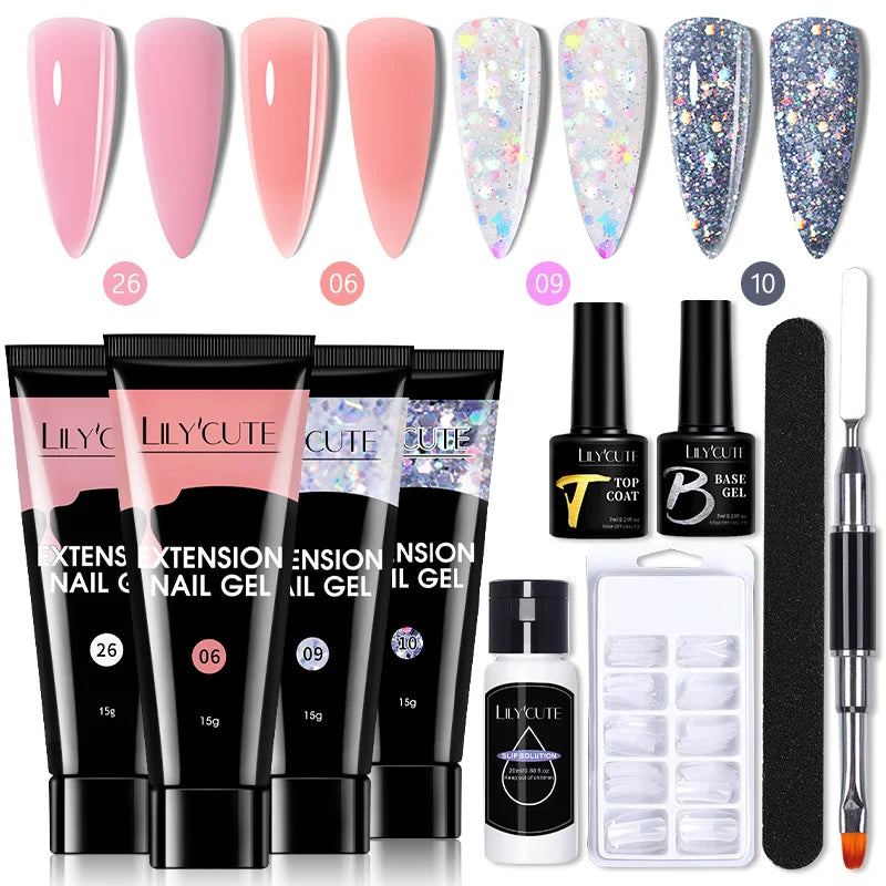 LILYCUTE Nail Gel Set 6W LED Lamp Full Manicure Set