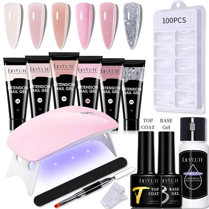 LILYCUTE Nail Gel Set 6W LED Lamp Full Manicure Set