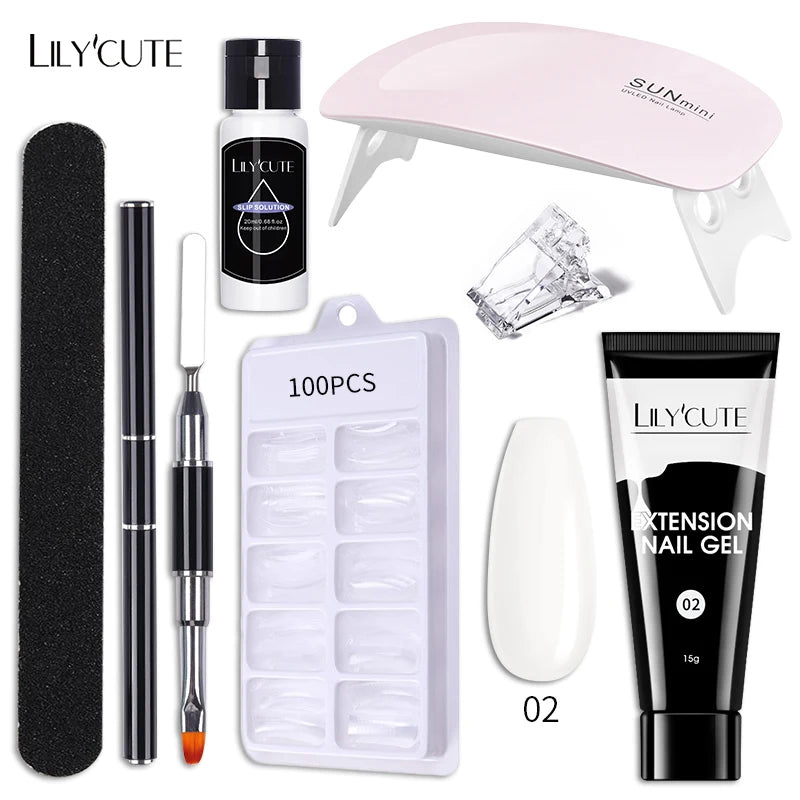 LILYCUTE Nail Gel Set 6W LED Lamp Full Manicure Set