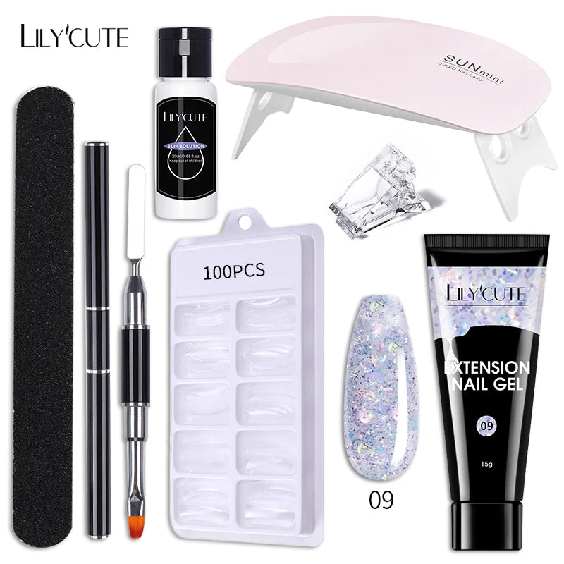 LILYCUTE Nail Gel Set 6W LED Lamp Full Manicure Set