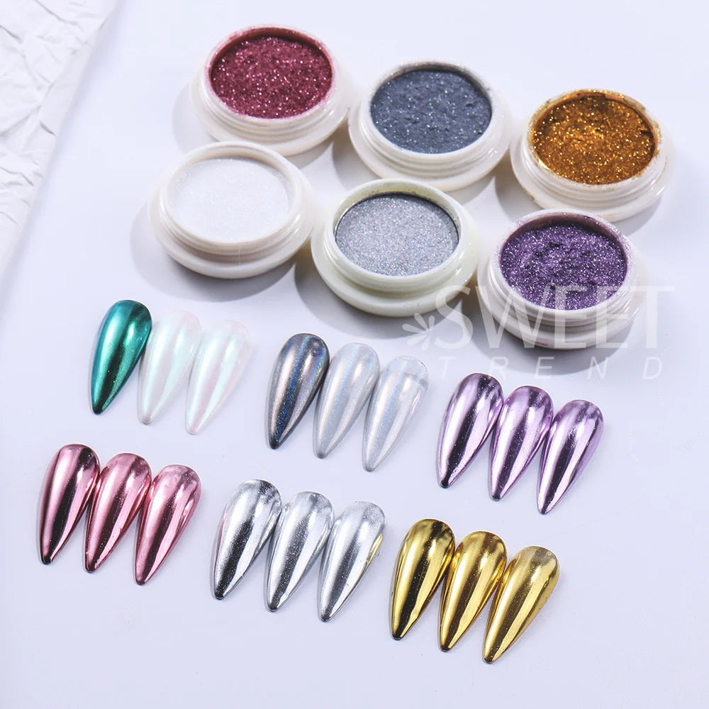 6pcs/set Mirror Silvery Chrome Nail Powder