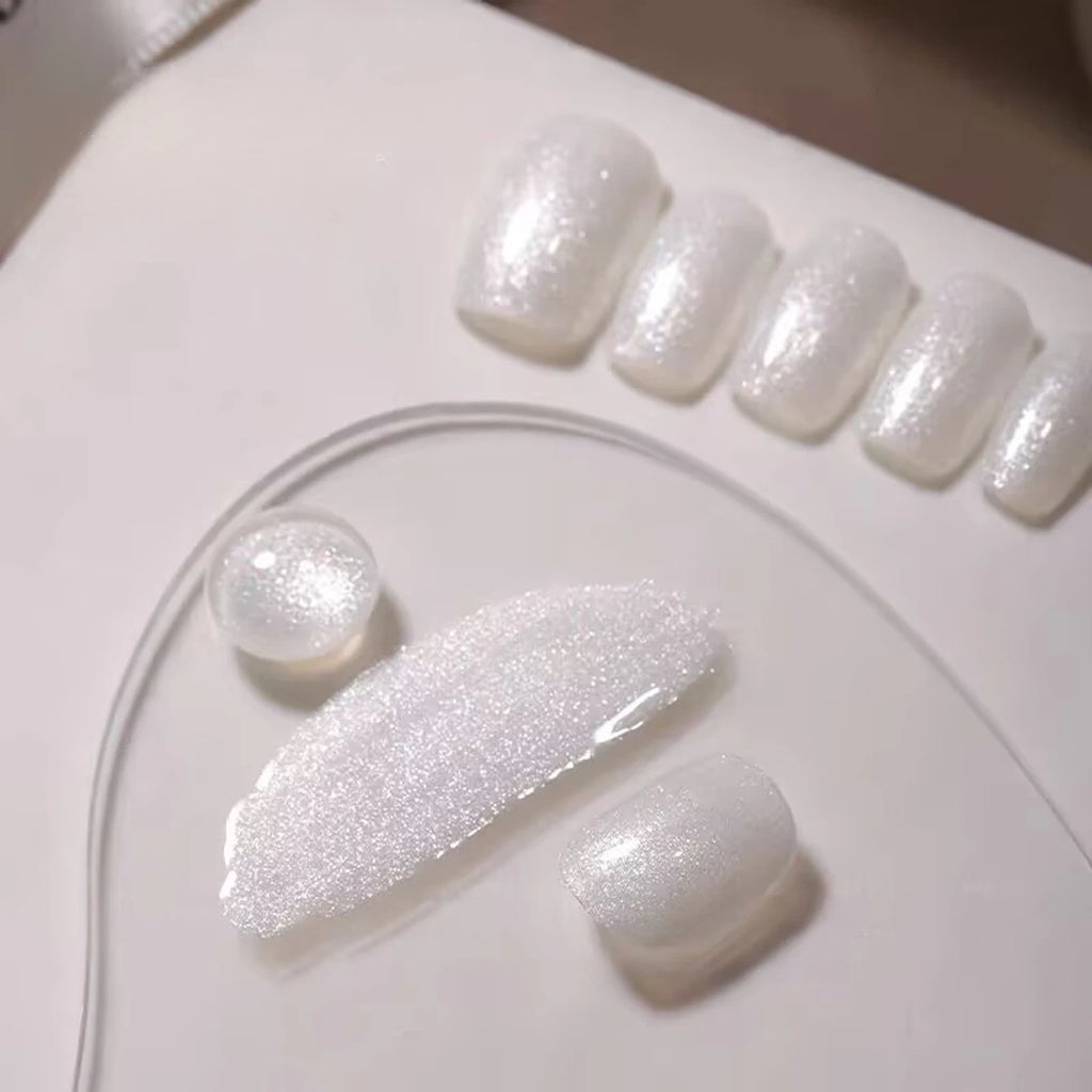 12ML Milky White Gel Polish-High Gloss Finish with Fine Glitter Shimmer