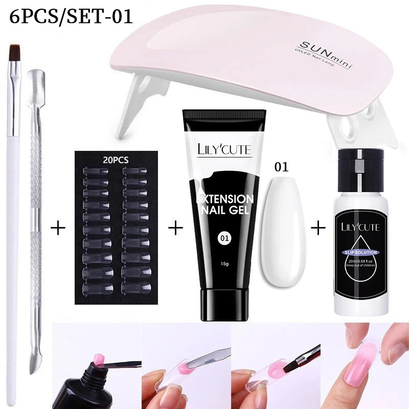 LILYCUTE Nail Gel Set 6W LED Lamp Full Manicure Set