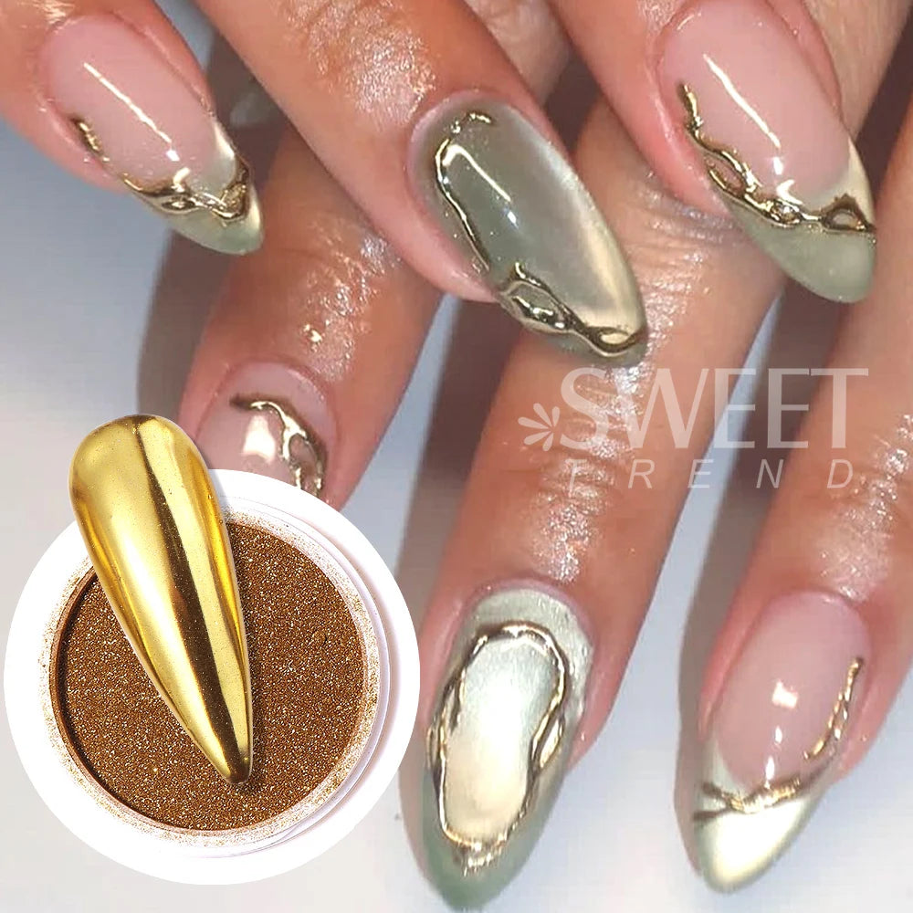 6pcs/set Mirror Silvery Chrome Nail Powder