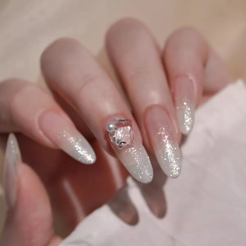 12ML Milky White Gel Polish-High Gloss Finish with Fine Glitter Shimmer