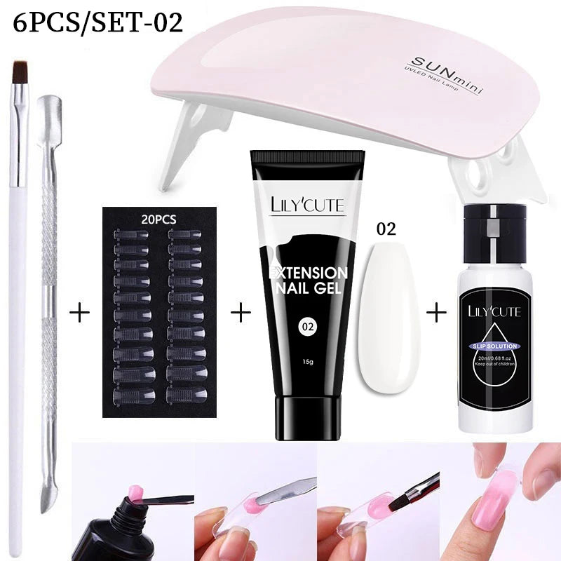 LILYCUTE Nail Gel Set 6W LED Lamp Full Manicure Set