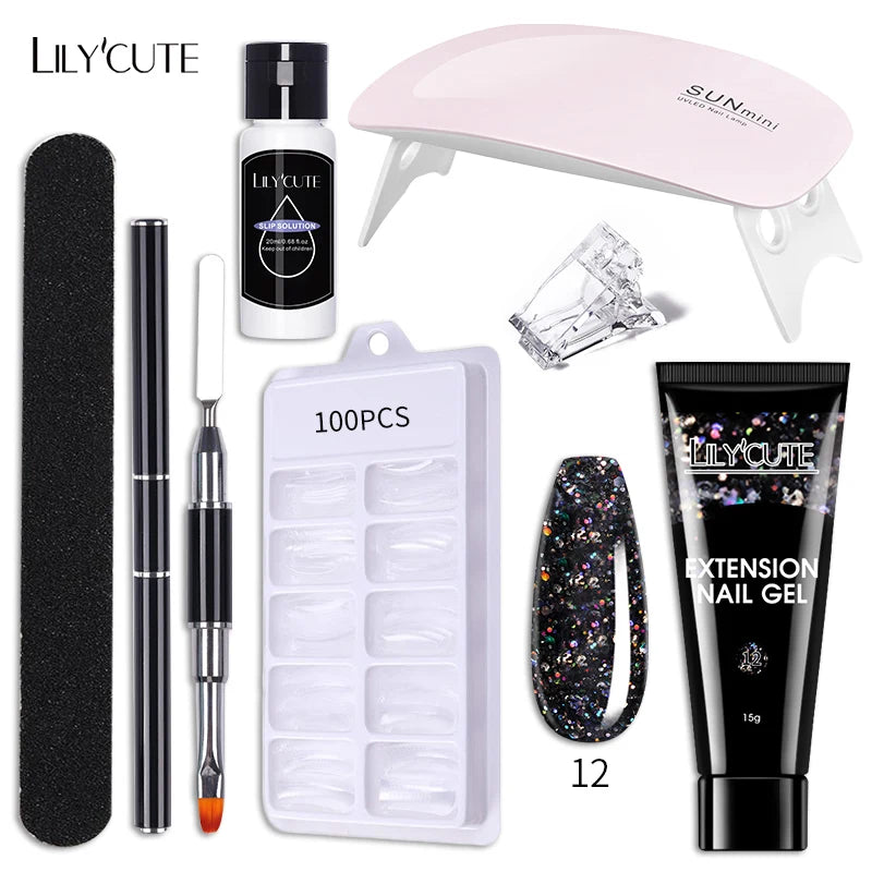 LILYCUTE Nail Gel Set 6W LED Lamp Full Manicure Set