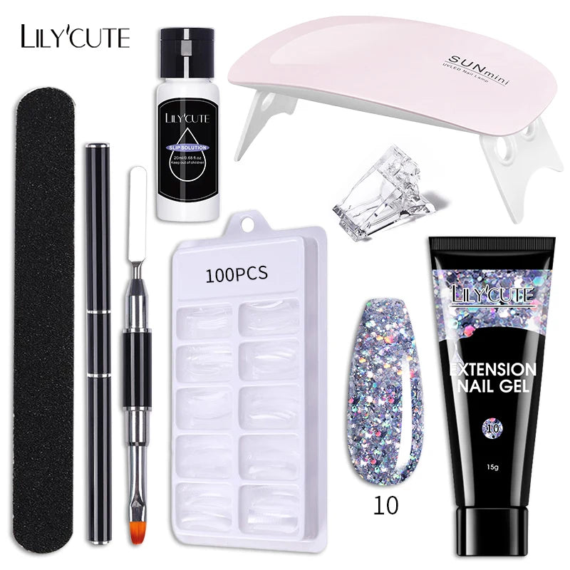 LILYCUTE Nail Gel Set 6W LED Lamp Full Manicure Set