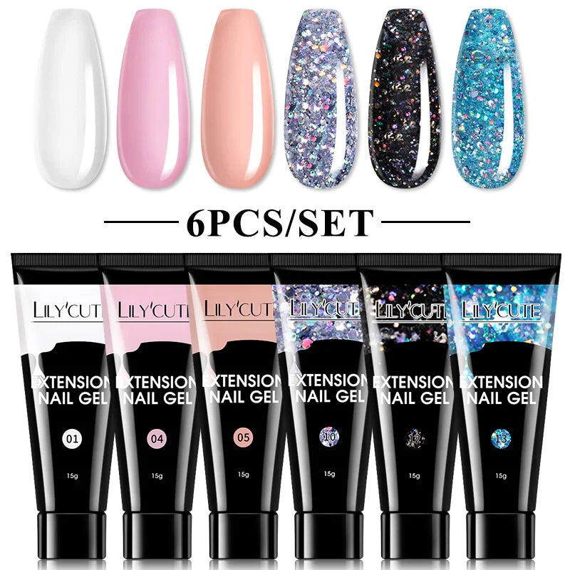 LILYCUTE Nail Gel Set 6W LED Lamp Full Manicure Set