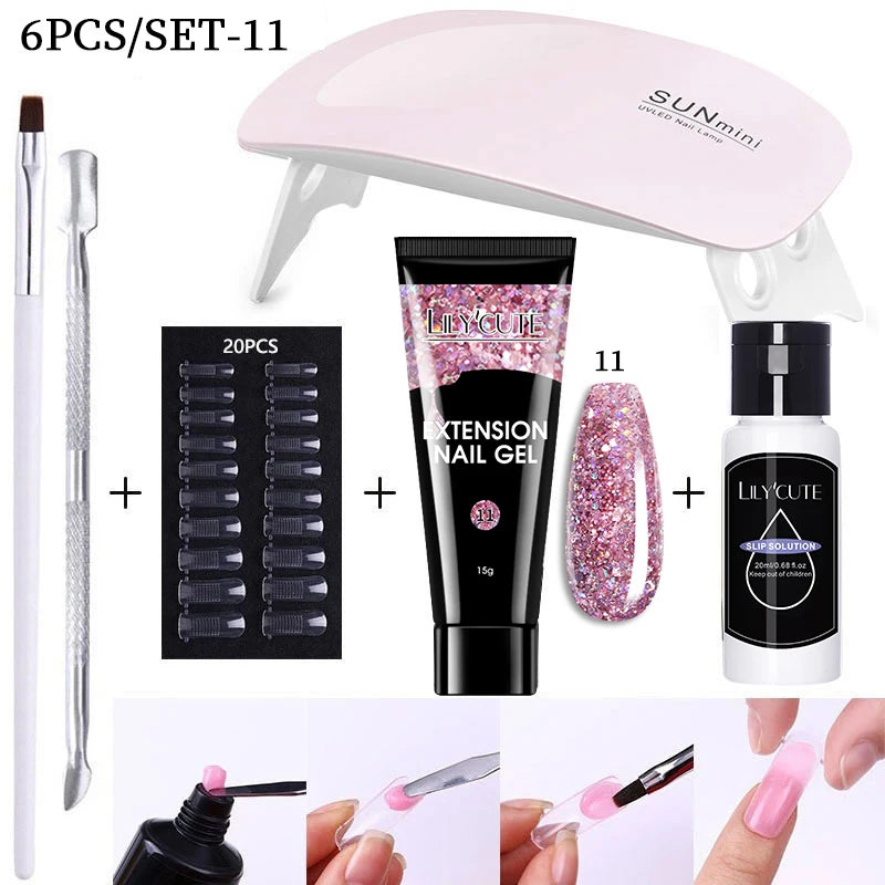LILYCUTE Nail Gel Set 6W LED Lamp Full Manicure Set