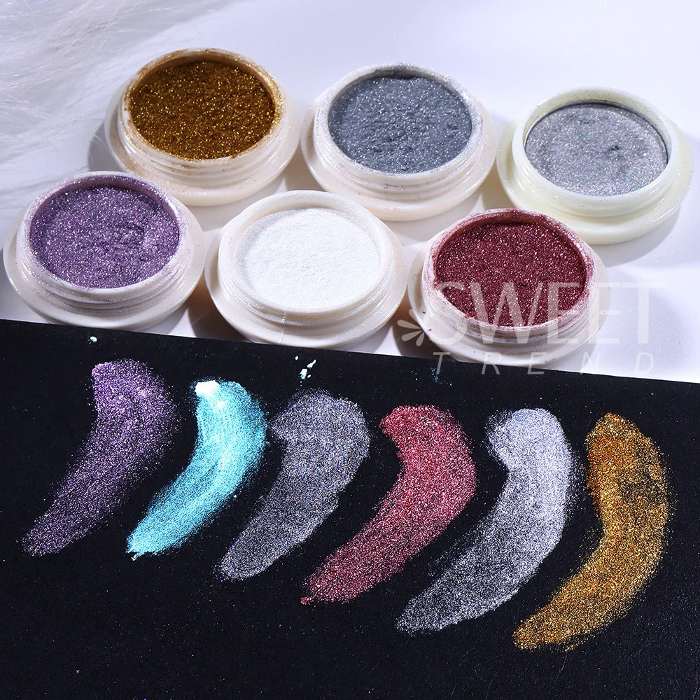 6pcs/set Mirror Silvery Chrome Nail Powder
