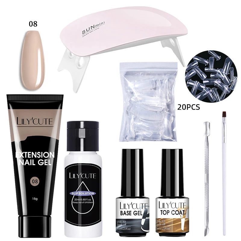 LILYCUTE Nail Gel Set 6W LED Lamp Full Manicure Set