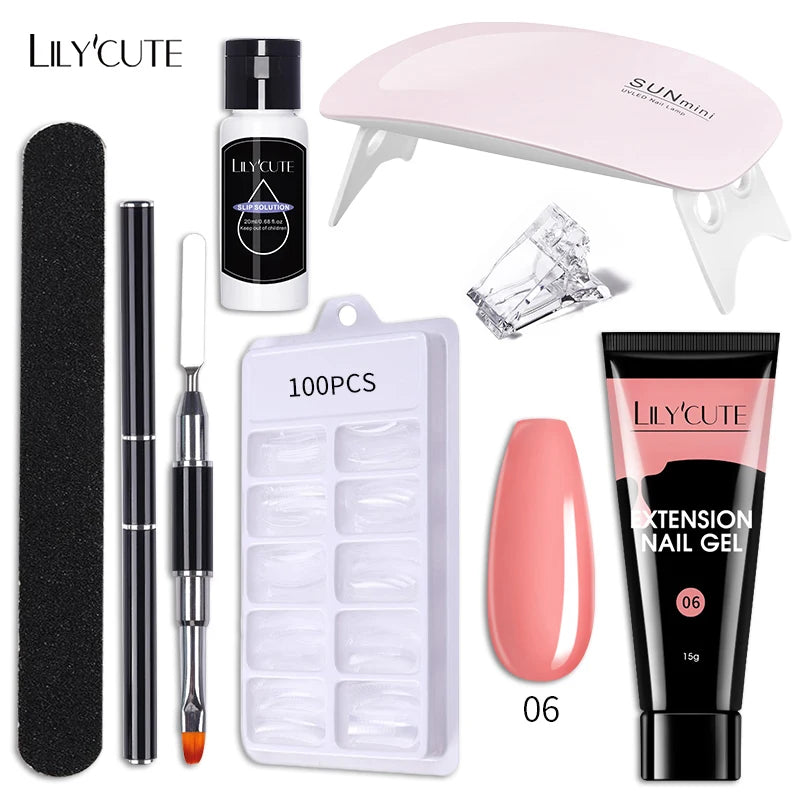 LILYCUTE Nail Gel Set 6W LED Lamp Full Manicure Set