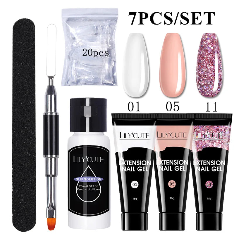 LILYCUTE Nail Gel Set 6W LED Lamp Full Manicure Set