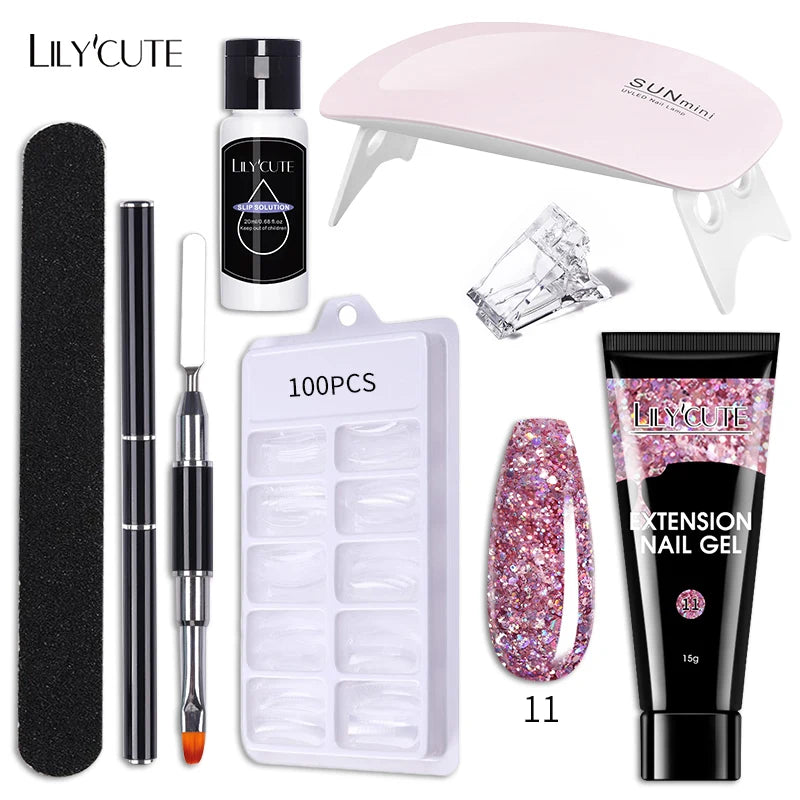 LILYCUTE Nail Gel Set 6W LED Lamp Full Manicure Set