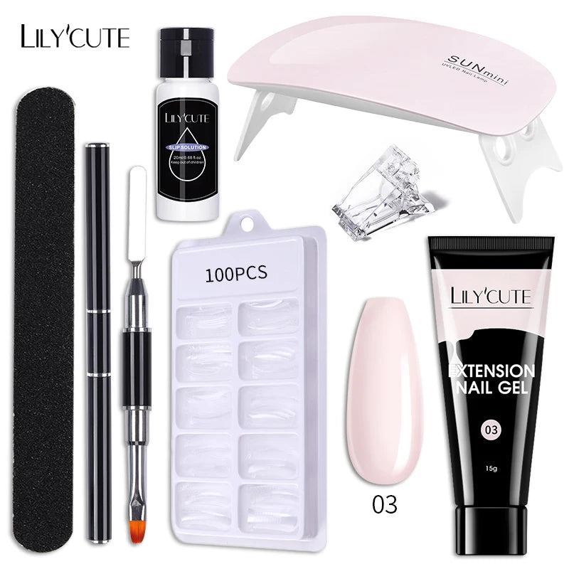 LILYCUTE Nail Gel Set 6W LED Lamp Full Manicure Set