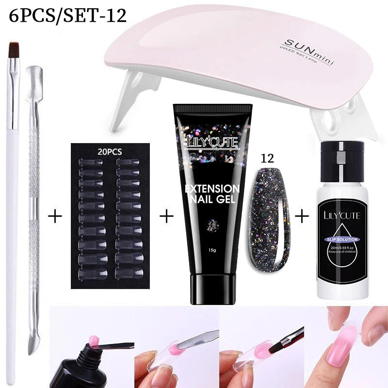 LILYCUTE Nail Gel Set 6W LED Lamp Full Manicure Set