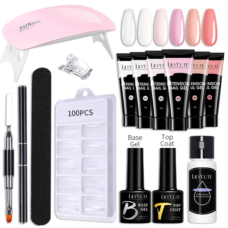 LILYCUTE Nail Gel Set 6W LED Lamp Full Manicure Set