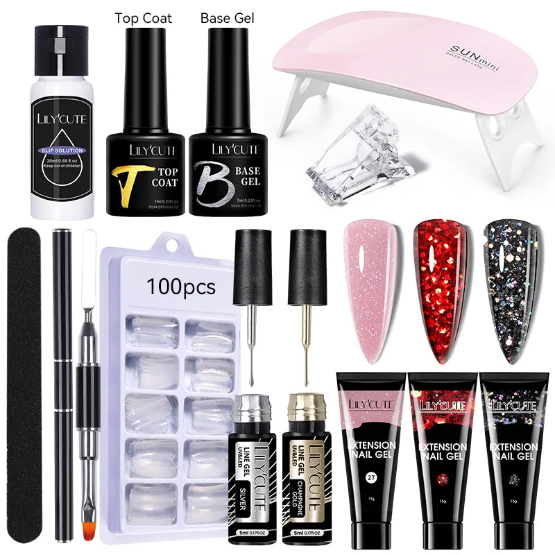 LILYCUTE Nail Gel Set 6W LED Lamp Full Manicure Set