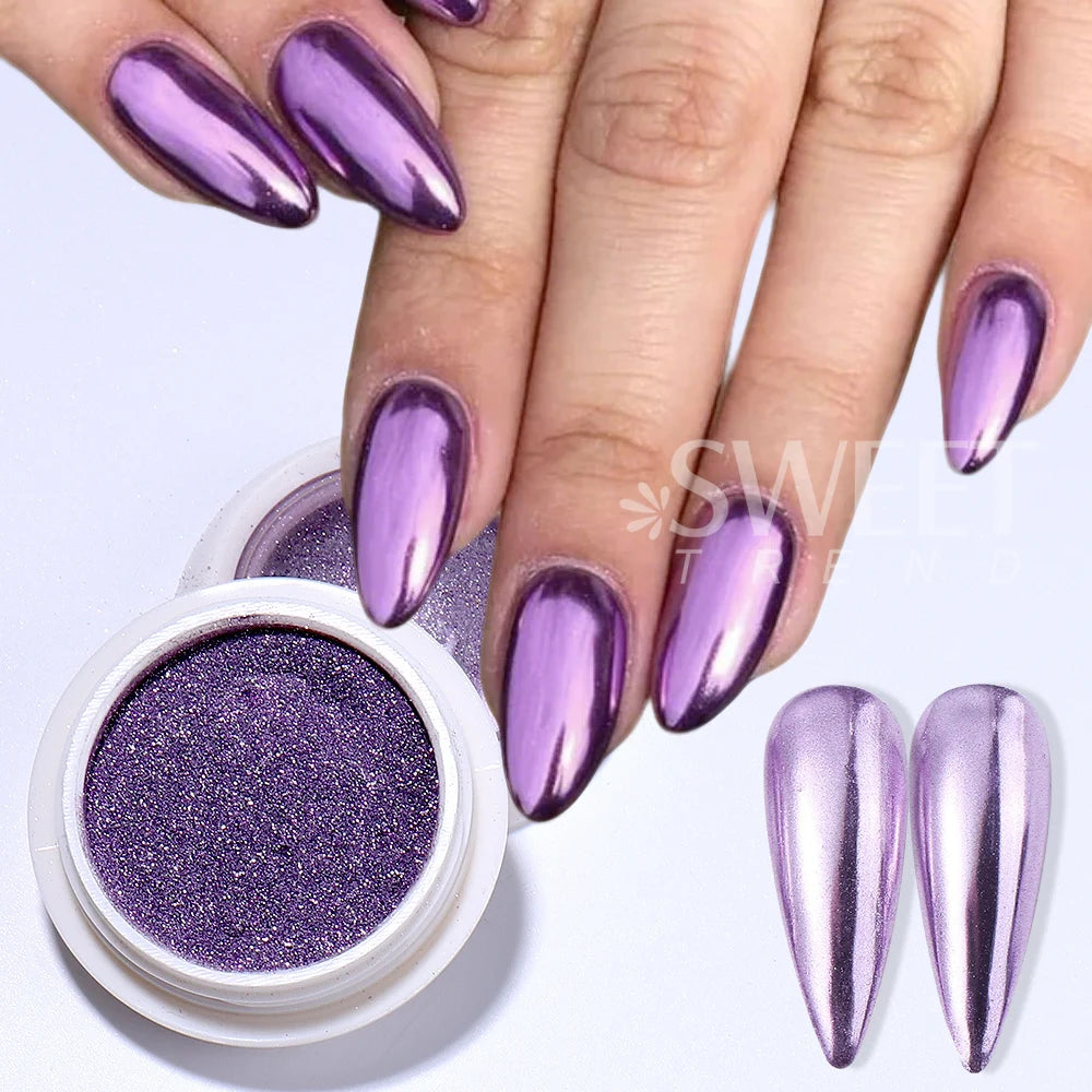 6pcs/set Mirror Silvery Chrome Nail Powder