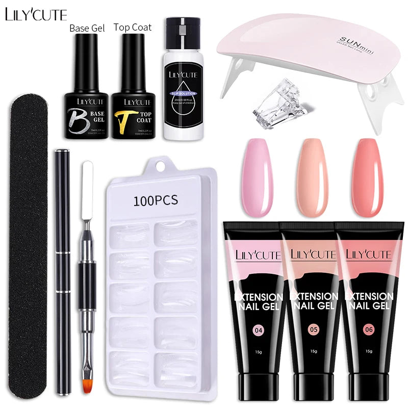 LILYCUTE Nail Gel Set 6W LED Lamp Full Manicure Set