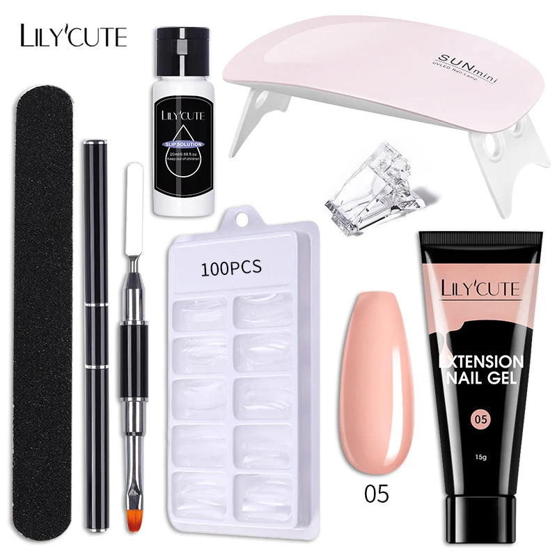 LILYCUTE Nail Gel Set 6W LED Lamp Full Manicure Set