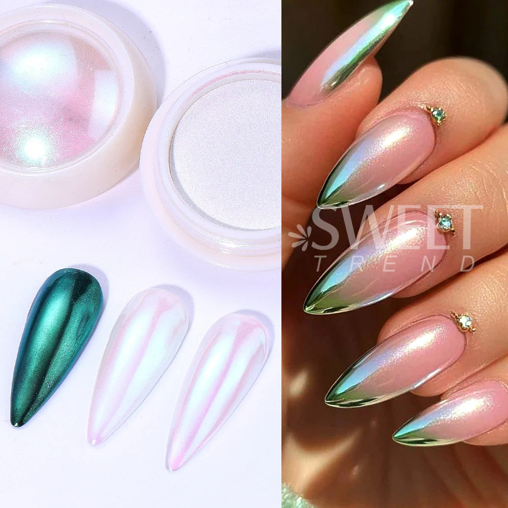 6pcs/set Mirror Silvery Chrome Nail Powder