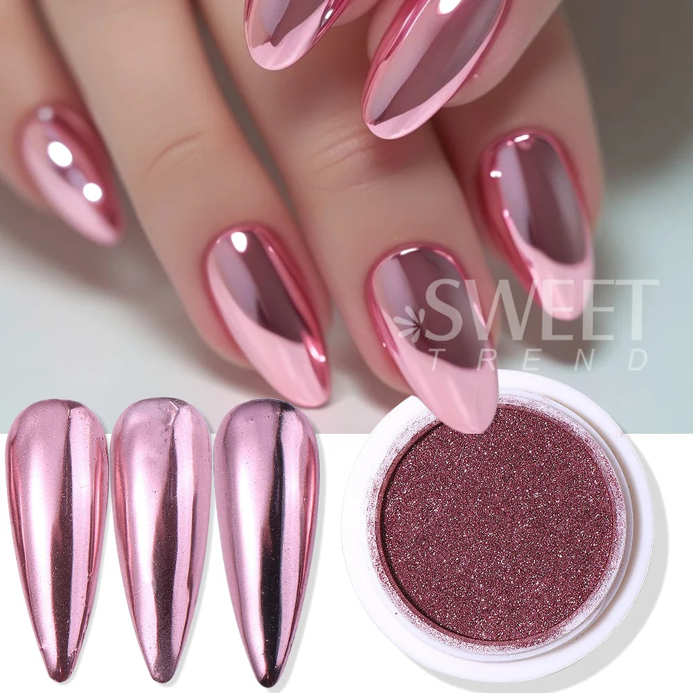 6pcs/set Mirror Silvery Chrome Nail Powder