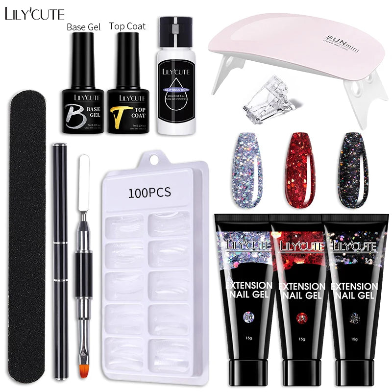 LILYCUTE Nail Gel Set 6W LED Lamp Full Manicure Set