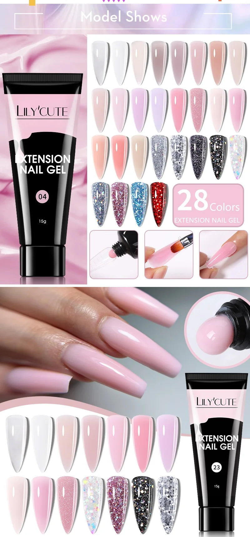 LILYCUTE Nail Gel Set 6W LED Lamp Full Manicure Set