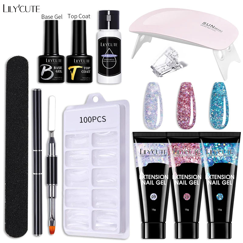 LILYCUTE Nail Gel Set 6W LED Lamp Full Manicure Set