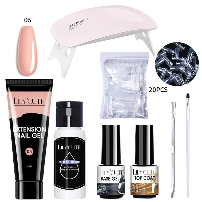 LILYCUTE Nail Gel Set 6W LED Lamp Full Manicure Set