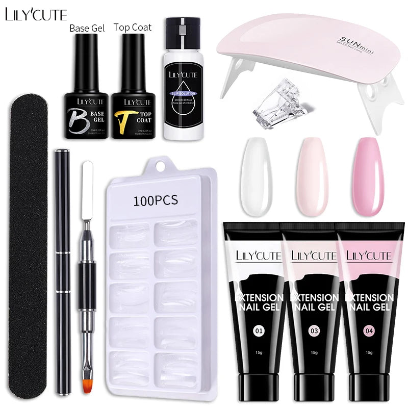 LILYCUTE Nail Gel Set 6W LED Lamp Full Manicure Set