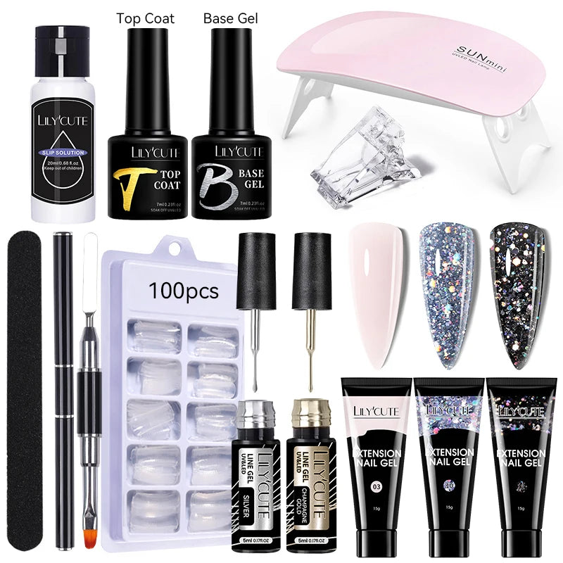 LILYCUTE Nail Gel Set 6W LED Lamp Full Manicure Set