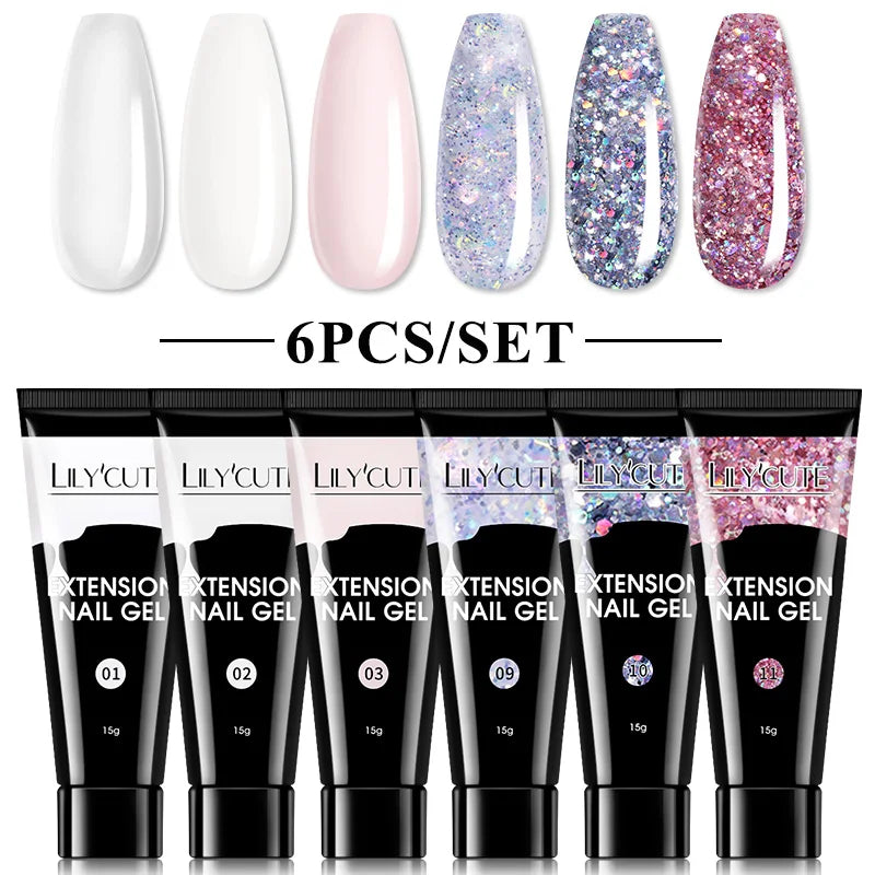 LILYCUTE Nail Gel Set 6W LED Lamp Full Manicure Set