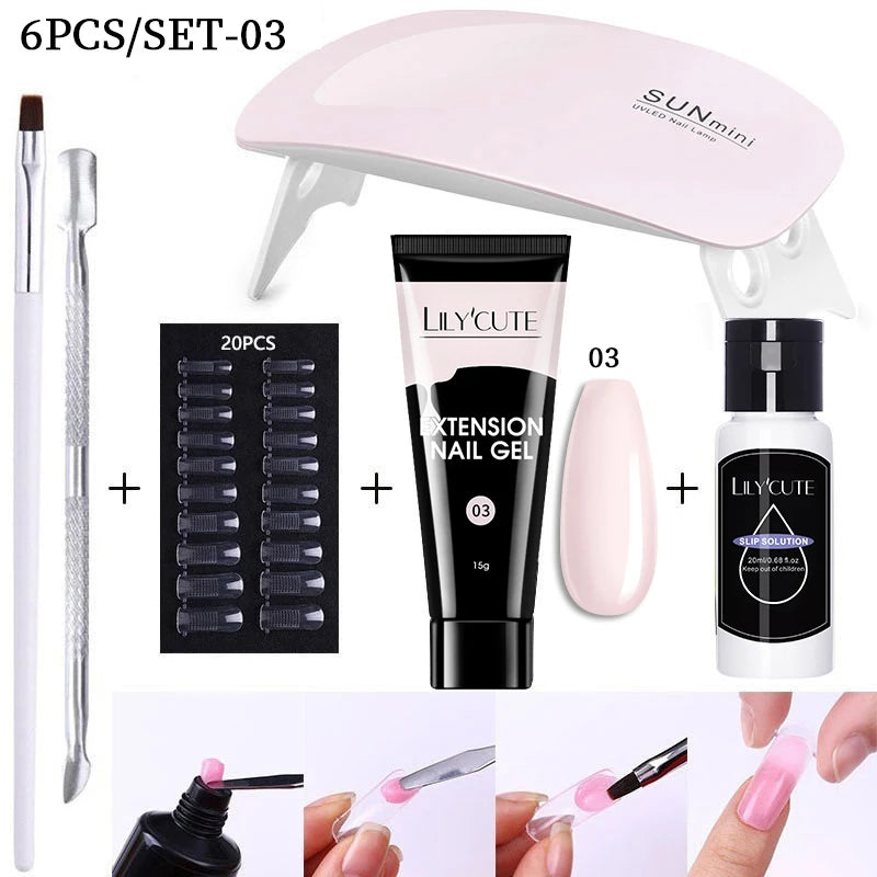 LILYCUTE Nail Gel Set 6W LED Lamp Full Manicure Set