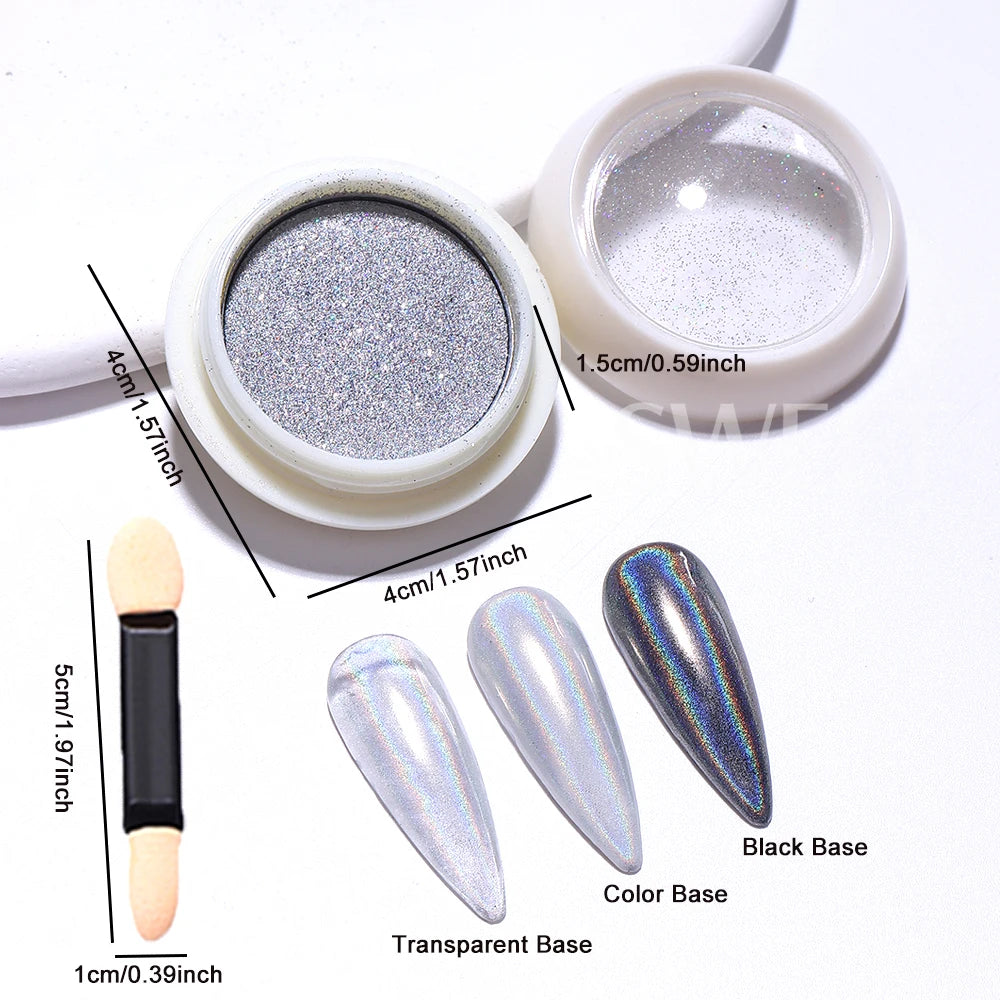 6pcs/set Mirror Silvery Chrome Nail Powder