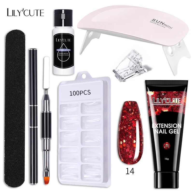 LILYCUTE Nail Gel Set 6W LED Lamp Full Manicure Set