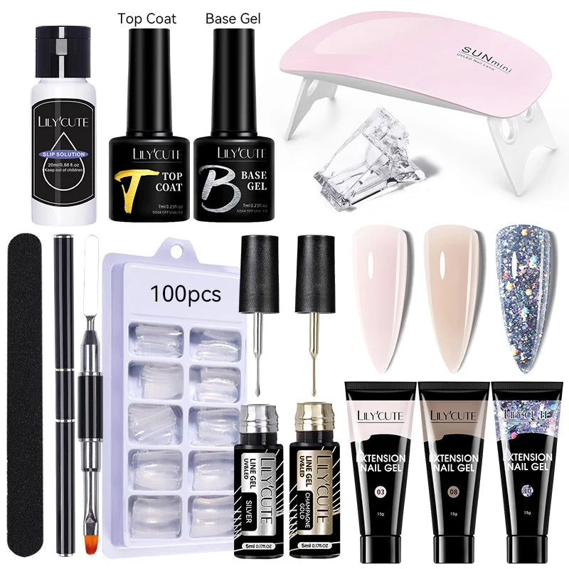LILYCUTE Nail Gel Set 6W LED Lamp Full Manicure Set