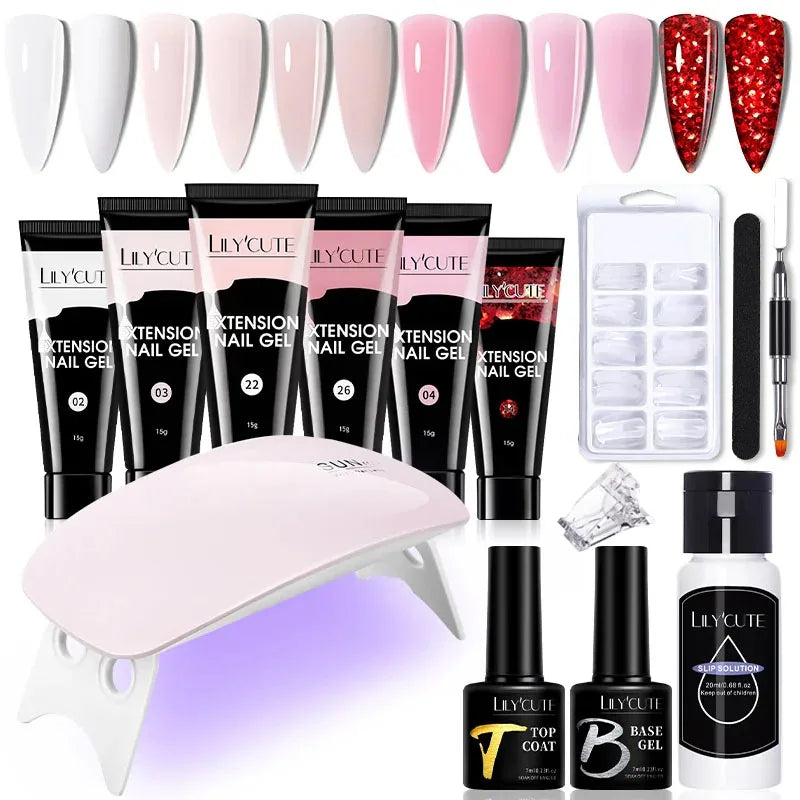 LILYCUTE Nail Gel Set 6W LED Lamp Full Manicure Set