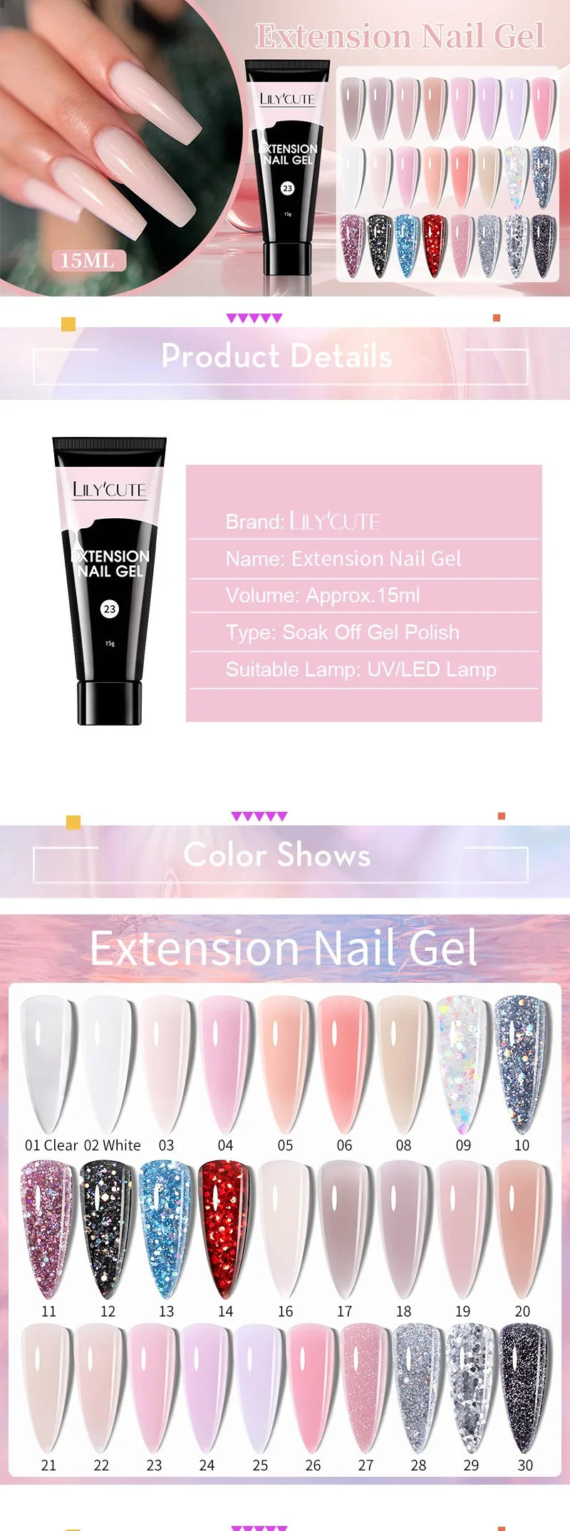 LILYCUTE Nail Gel Set 6W LED Lamp Full Manicure Set