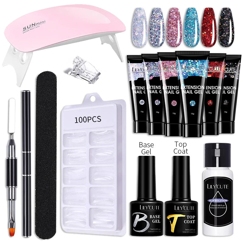 LILYCUTE Nail Gel Set 6W LED Lamp Full Manicure Set