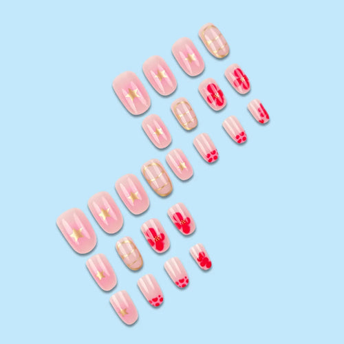 24 Pcs Nail Tips Short Round Flower Decoration for Nails